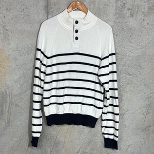 Brooks Brothers Red Fleece 3 Button Sweater Blue White Long Sleeve